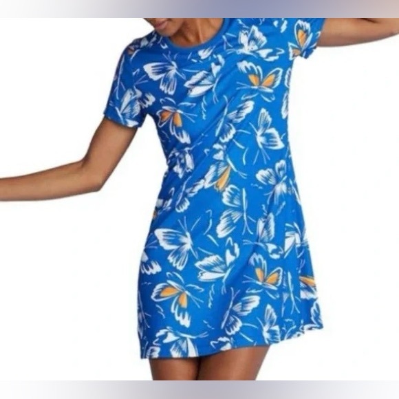 Adidas x Farm Rio Butterfly Print Mini Dress Blue Short Sleeves Scoop - Picture 3 of 7